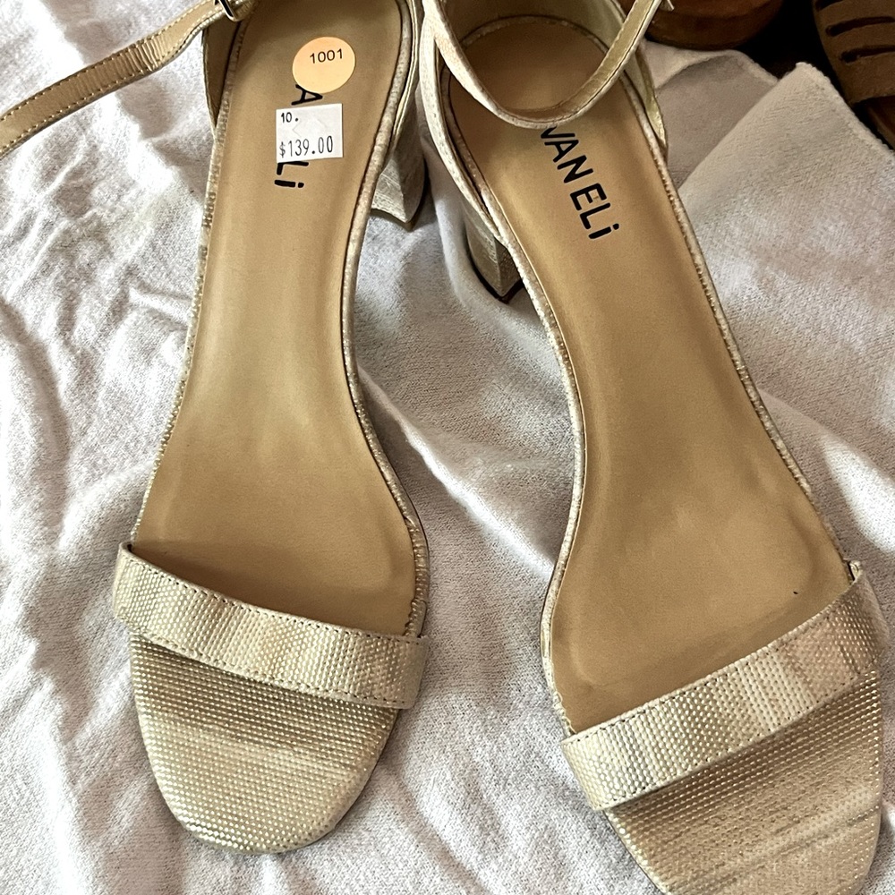 Vaneli size 10 strappy sandal.  Gold tones.